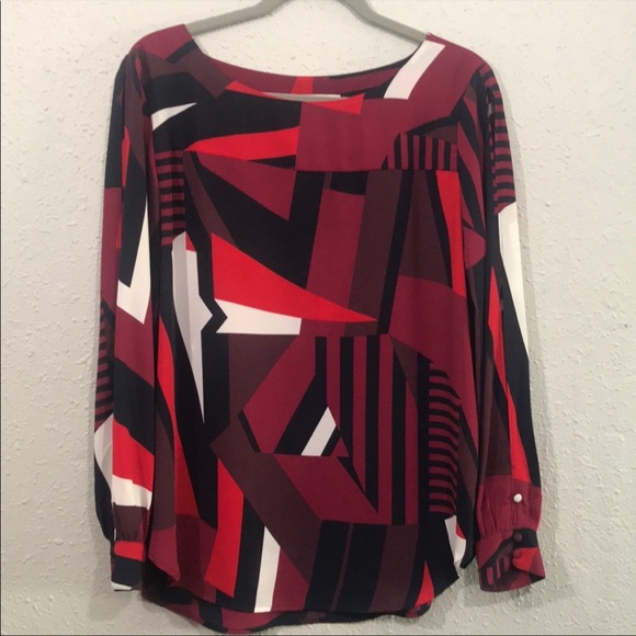 LOFT Tops - Loft Split Sleeve Round Neck Geometric Print Top